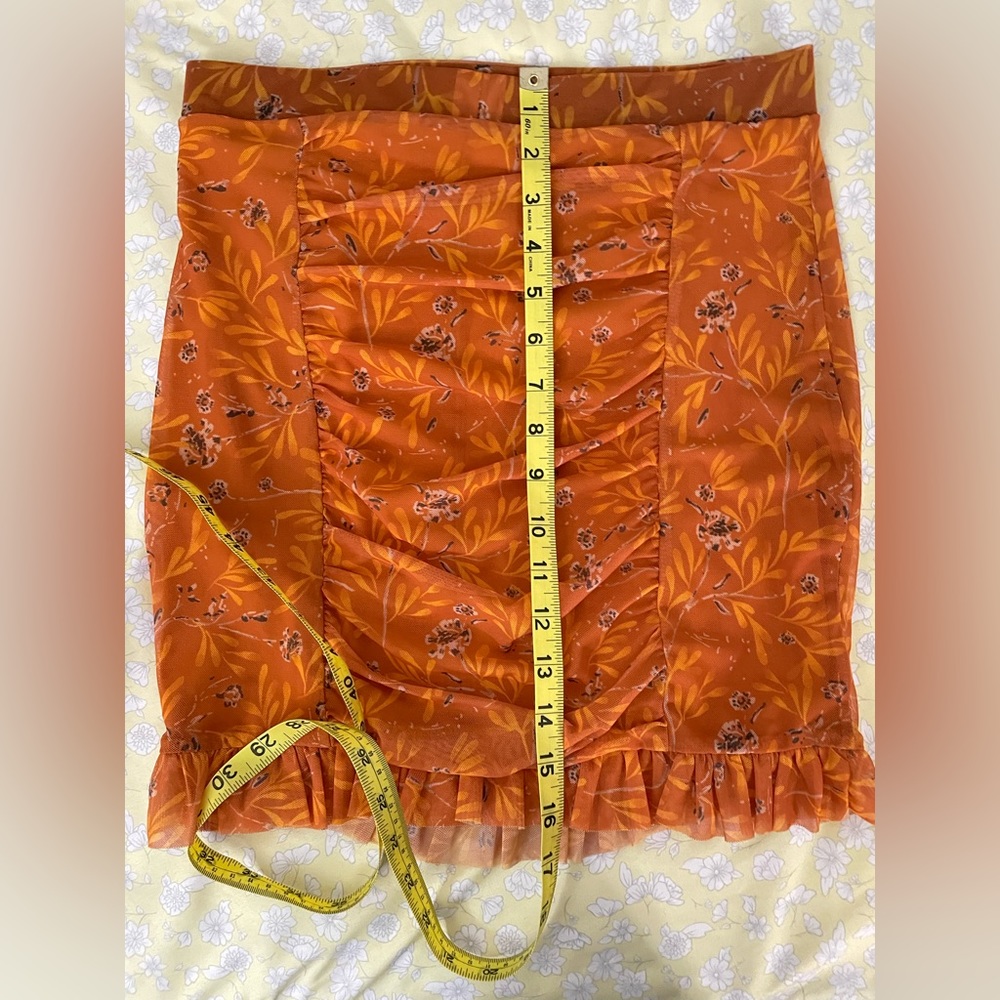 Free People Romi Mesh Mini Skirt Orange/Multi Colored Ruffle - Picture 7 of 8